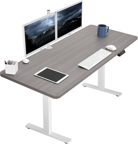 VIVO Electric 60 x 24 in Standing Desk, Memory Height Adjustment, 1B Series, One-Piece Dark Gray Top, White Frame, DESK-KIT-1W6G