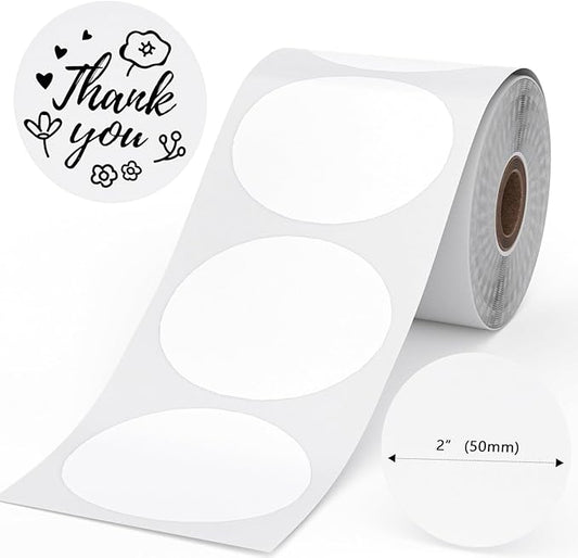 Phomemo 2" White Round Label Stickers Roll for 4X6 Thermal Label Printer for Small Business Supplies - Commercial Grade Thermal Labels for Custom Stickers Personalized & Business Logo - 750pcs / Roll