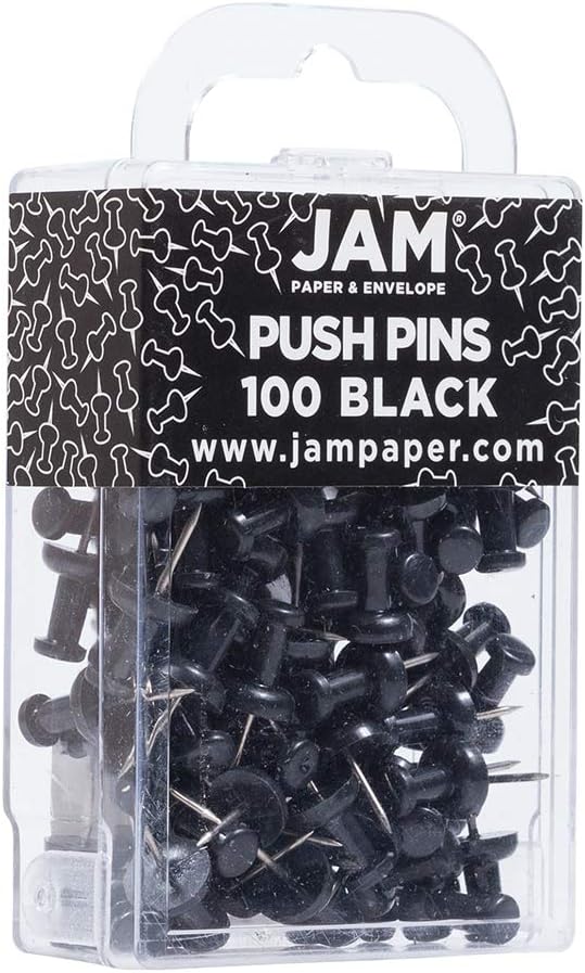 JAM PAPER Colorful Push Pins - Black Pushpins - 100/Pack