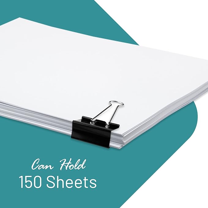 Binder Clips - 48 Medium Binder Clips, 1.25 Inch Black Paper Clamps, File Clip for Home, Office and School Supplies