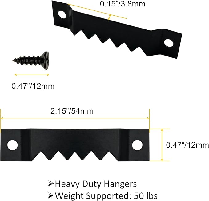 50 Pack Large Heavy Sawtooth Picture Hangers Steel Picture Hangers with Screws Picture Hang Solutions, for Hanging Clock Paintings Artwork Picture Frame Hook Photos (Black，Supports 50 lbs)