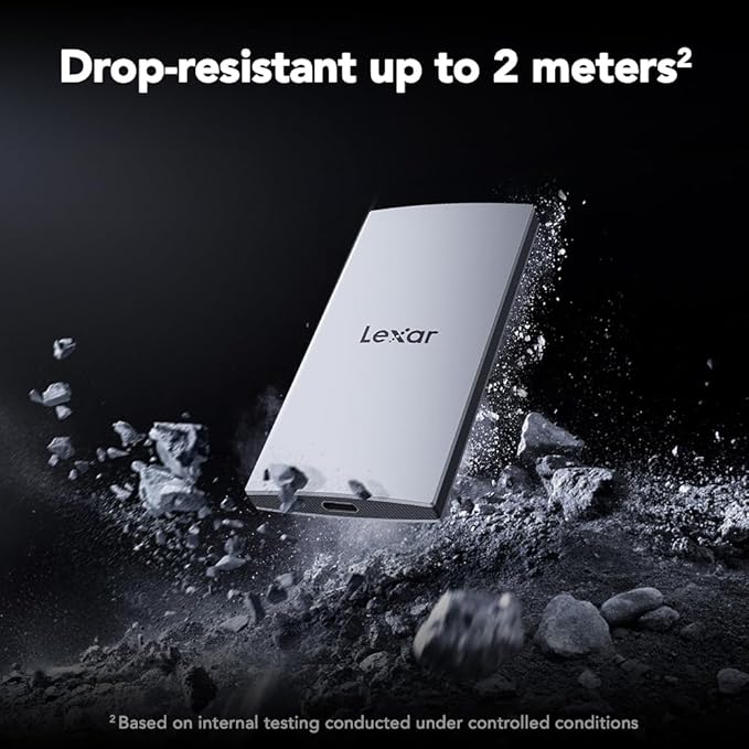 Lexar 2TB ES3 Portable SSD, Up to 1050MB/s Read & 1000MB/s Write, Compatible with PC & Mac, Tablets, Smartphones, External Solid State Drive, Silver (LES3XXX002T-RNSAU)