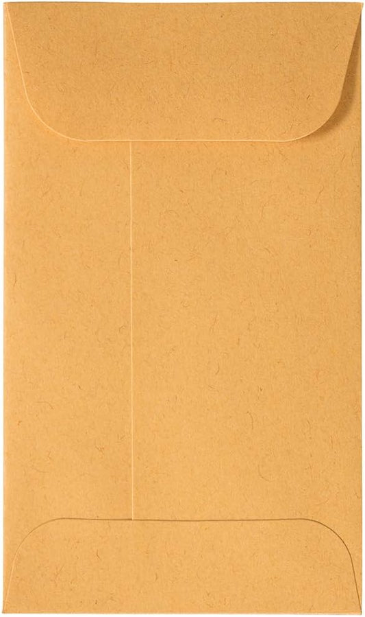 JAM PAPER #3 Coin Business Commercial Envelopes with Peel and Seal Closure - 2 1/2 x 4 1/4 - Brown Kraft Manila - Bulk 250/Box