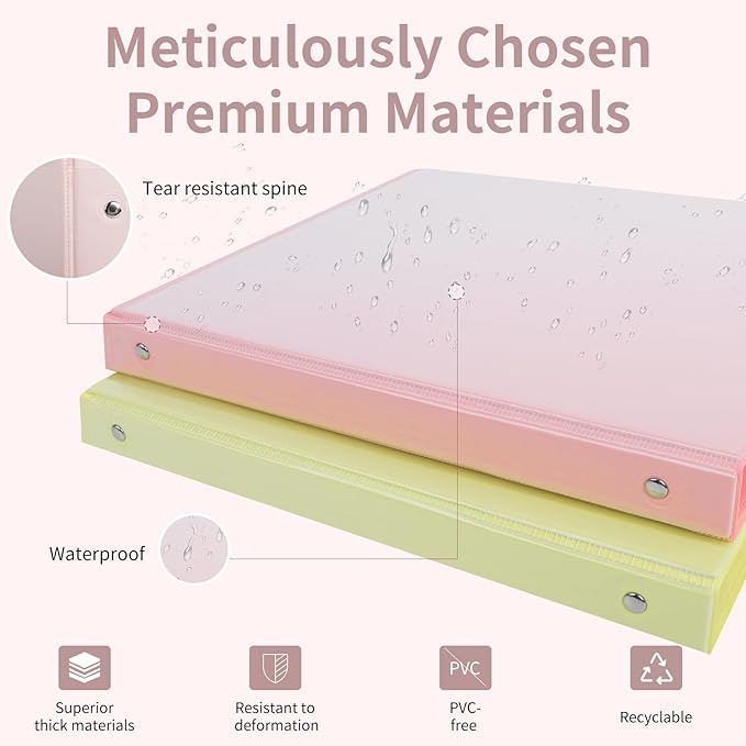 0.5 inch 3-Ring Binder, 1/2 inch Round Ring Binder with 2 Inside Pockets, Clear View Cover Binders Holds 8.5'' x 11''Paper，Pastel Color Binders for Office/Home/School Supply, 6 Pack