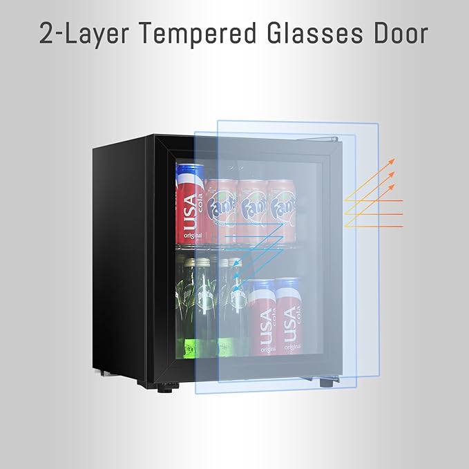 Beverage Refrigerator, 1.3 Cu.Ft, Mini Fridge with Glass Door for Soda Beer, Freestanding Beverage Cooler for Office, Bar, Adjustable Shelving&Adjustable Foot