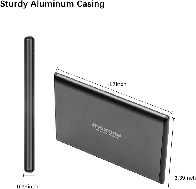 Maxone 320GB Ultra Slim Portable External Hard Drive HDD USB 3.0 Compatible with PC, Laptop - Charcoal Grey