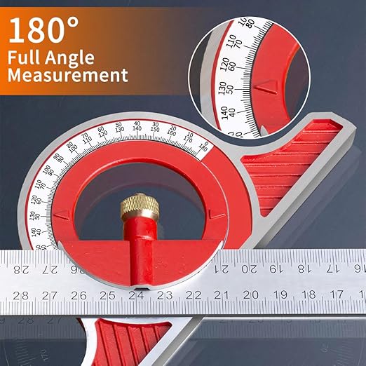 BAUSATZ Combination Square 400mm Carpenter Square Woodworking Square Ruler Protractor Angle Finder Combo Square Tool 180° Angle Ruler Carpenter Tool Combination Square Set with Bubble Level