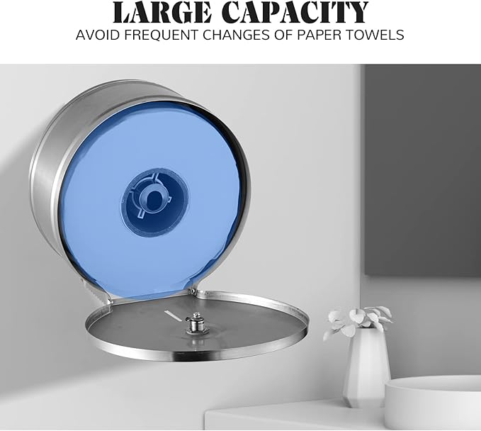 Toilet Paper Towel Dispenser Wall Mount, Jumbo Roll Toilet Tissue Dispenser, 9 Inch Paper Key Lock Stainless Steel Dispenser