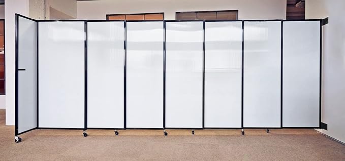 Wall-Mounted Sliding StraightWall Room Divider | Adjustable Widths | Locking Wheels | Room Separator | Up to 15'6" Wide x 5' Tall Charcoal Gray Fabric Panels