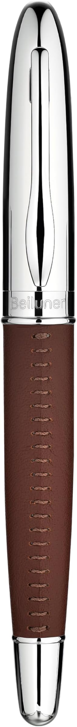 BEILUNER 318 Luxury Leather Pen, Hand-Stitched Premium Leather, Chrome-Plated Finish, Schmidt Ink Refill, Fancy Rollerball Pen Gift Set for Men & Women, Executive Writing, Nice Designer pen