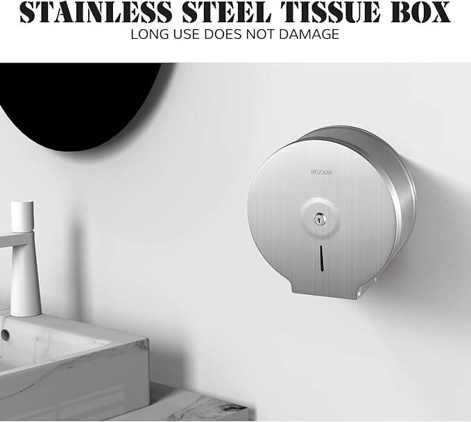 Toilet Paper Towel Dispenser Wall Mount, Jumbo Roll Toilet Tissue Dispenser, 9 Inch Paper Key Lock Stainless Steel Dispenser
