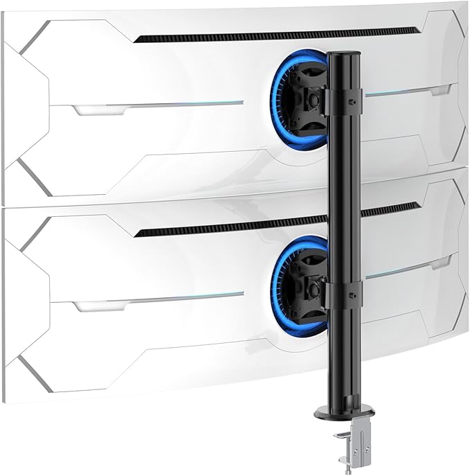 BEWISER Dual Monitor Stand Desk Mount- Vertical Heavy Duty Monitor Riser Fits Two 17 to 49 Inch Screen with Swivel, Tilt, Height Adjustable,weight capacity up to 33 lbs，BL200-B