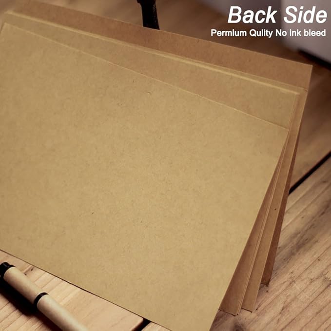 100pcs Vintage Kraft Stationary Paper 8.3 x 11.5 inch, A4 Sheets 120gsm Printable Lined Stationery Writing Letter Papers Bulk Set for Personalized Letters, Creative Poems, Lyrics, Office Notes