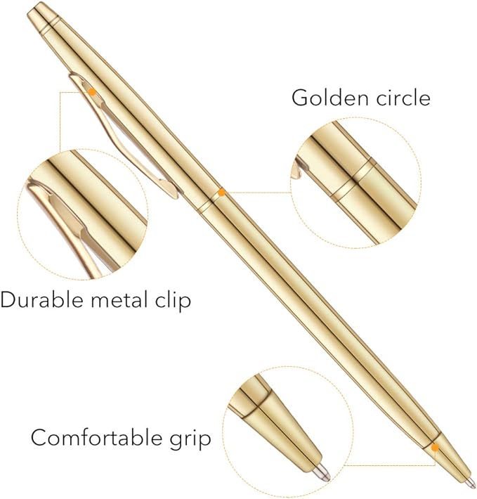 Unibene 6 Pack Slim Gold Ballpoint Pens Black Ink 1 mm - Black Ink, Nice Gift for Business Office Students Teachers Wedding Guest