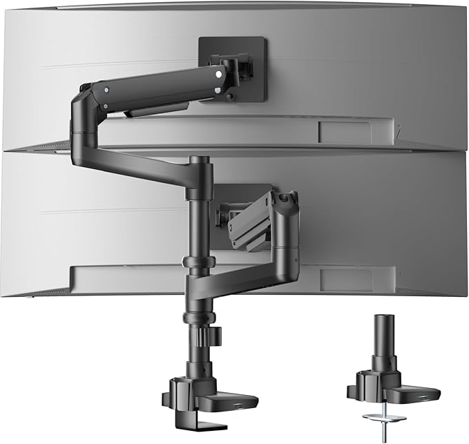 WALI Dual Monitor Arm for 17''-49'' Curved Screens, Ultrawide Monitor Mount for Desk, Heavy Duty Monitor Stand Holds up to 44lbs Each Arm, Max 100x100mm Mounting Holes (GSDM002XL), Black