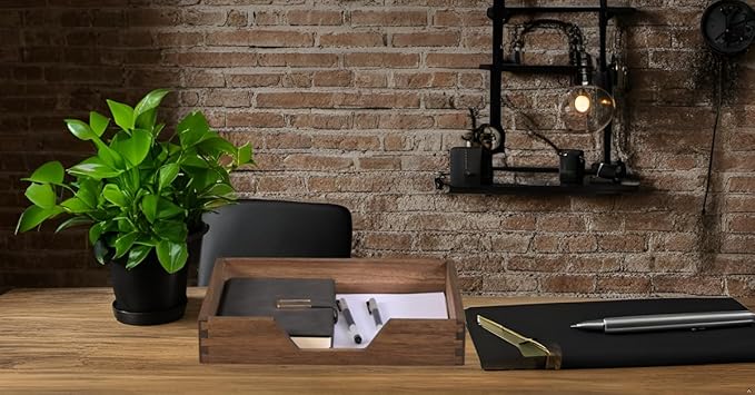 Wood Letter-Size Tray for Office Desktop Organizer - Wooden Front-Load Documents Tray for Mail, Paper, File, Magazine, Pen,Notebook Storage Paper Holder Trays Dark(DGTU-DK)