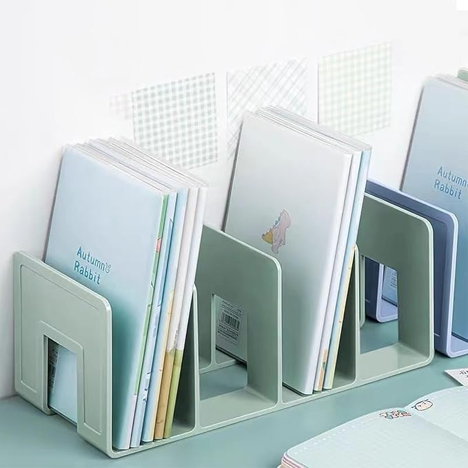 2PCS Acrylic File Organizer for Desk, Desktop Document/Mail Organizer, 4 Compartments Plastics Invisible Bookshelf Floating (12.5" x 5.7" x 5", Green)