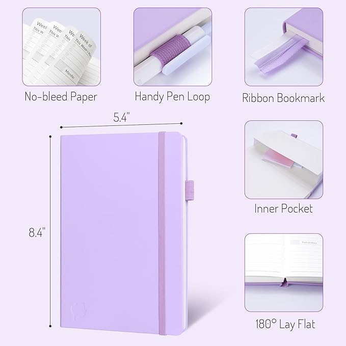 Undated Weekly Planner for 2025, Forvencer Simplified Weekly & Monthly Calendar Planner, Cute Daily Organizer Notebook, Agenda Journal to Track Goals & Tasks, Start Anytime, A5 Size, Lilac