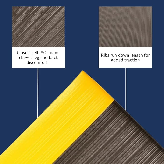 Notrax 410 Airug® 3' x 12' x 3/8" Anti Fatigue Mat, Enhanced Slip Resistance with Beveled Edges and Ribbed Surface, Ideal for Industrial and Commercial Workplaces, Black/Yellow, 410S3312BY