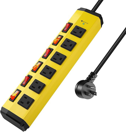ANNQUAN 6 Outlet Metal Power Strip with 6 Individual Switches,Heavy Duty Power Strip 1200J 15A 25FT Cord Home Office Industrial Commercial Shop