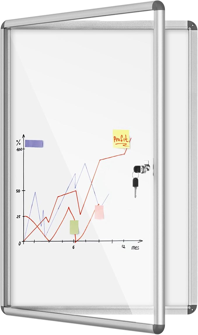 36"x24" Enclosed Bulletin Board, Lockable Weather-Resistant Aluminum Noticeboard for School & Office, Silver Frame w/Magentic Whiteboard
