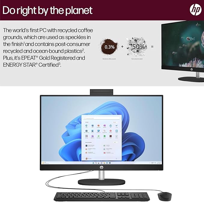 HP 27" FHD Touchscreen Business All-in-One Desktop Computer, Intel 12-Core Ultra 7 155U (Beats i7-1355U), 16 GB DDR5 RAM, 1 TB SSD, Intel Iris Xe Graphics, Wired KB & Mouse, Wi-Fi 6, Windows 11 Pro