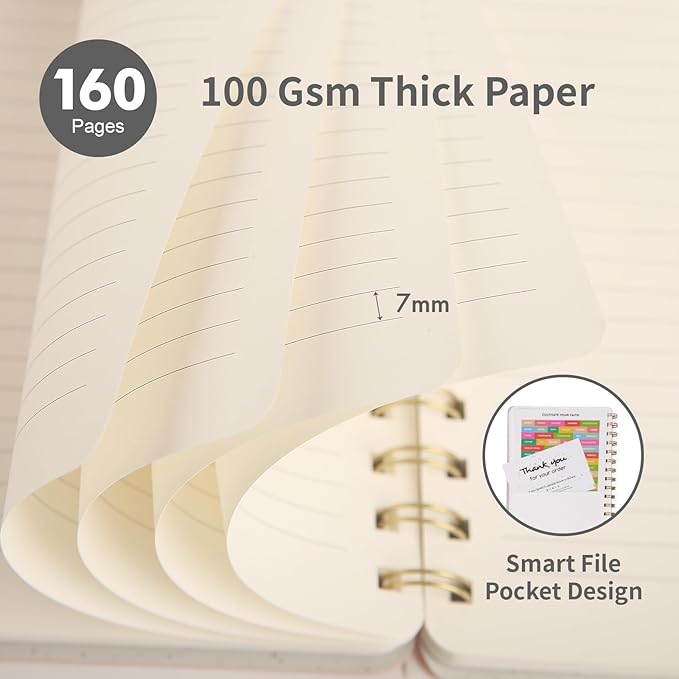 Lined Spiral Notebook College Ruled A5 Journal Book for Note Taking, 160 Pages Writing Journal for Office and Home School Supplies 5.75 x 8.125 inch (6pack-3Black/3NavyBlue)