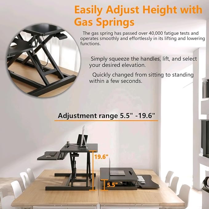 37-inch Standing Desk Converter,Height Adjustable Sit to Stand Up Workstation Riser, Dual Monitor and Laptop Riser with Wide Keyboard Tray, Headphone Stand,Cable Clips,for Home Office, Black