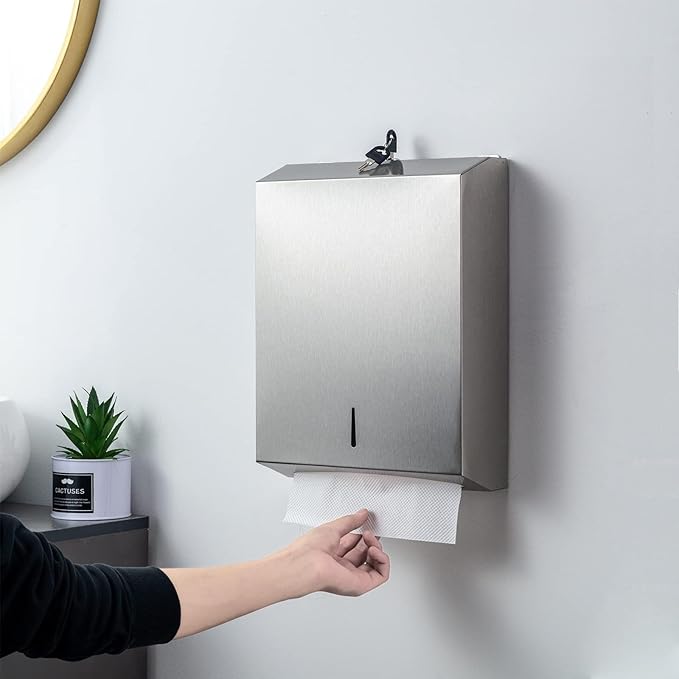 Paper Towel Dispenser Wall Mount Commercial, Fingerprint -Proof Paper Towel Holder for c-fold/Multi-fold/Tri-fold, Touchless Hand Towel Dispenser with Lock