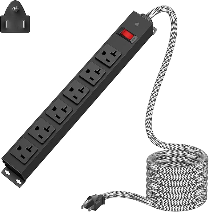 Heavy Duty Power Strip 20 amp Surge Protector,Wall mountable Power Strip,12 Gauge Extension Cord 5-15P Adapter High Amp 6-20R T-Slot Industrial Outlet,for Garage,Workshop & Industrial