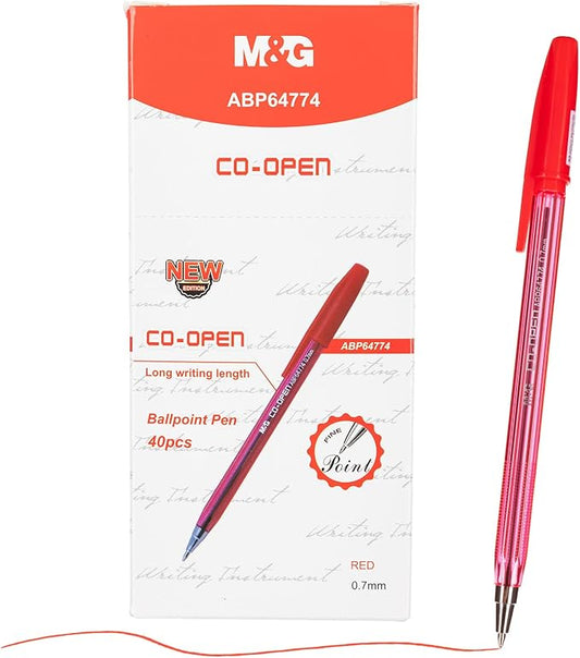 M&G Ballpoint Pens, Red Ink Ballpoint Pens Fine Point 0.7mm, Ball Point Pens Bulk Smooth Writing with Anti-Slip Grip & Plug-In Cover for Journaling Office Supplies School Women Men (40 Pack)