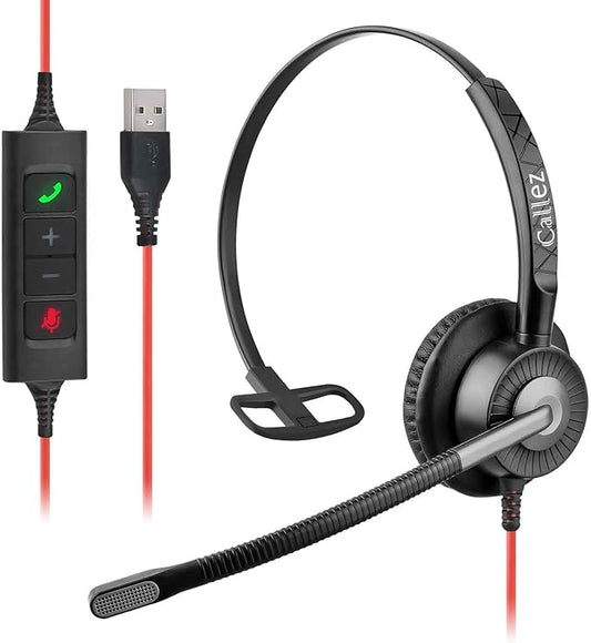 Callez USB Headset with Mic, Computer Headset with ENC Dual Noise Cancelling Microphone & MS Teams Call Button, Wired Mono Headphones for PC Laptop Mac Teams Zoom Home Office Work