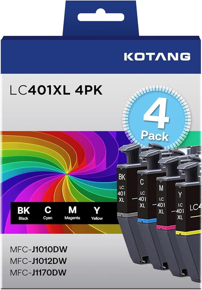 LC401XL Ink Cartridge Replacement for Brother LC401XL Ink Work with MFC-J1170DW J1010DW J1012DW Printer (Black, Cyan, Magenta, Yellow, 4 Pack)