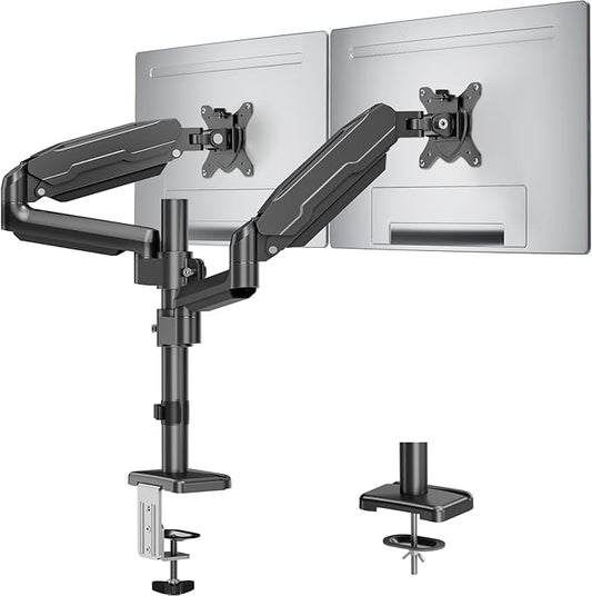 MOUNT PRO Dual Monitor Mount for 13-32" Computer Screen, Tall Monitor Stands for 2 Monitors, Adjustable Gas Spring Double Vertical Monitor Desk Mount, Each Arm Holds 4.4 to19.8lbs, VESA Mount, Black