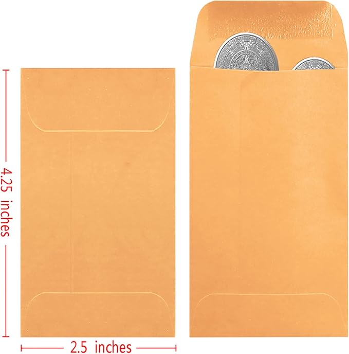 500 Pack #3 Brown coin envelope 2.5 x 4.25 inches Kraft Envelopes Classic Small Parts Envelopes with Self Adhesive Gummed Flap for Coins Cash Credit Cards Seeds