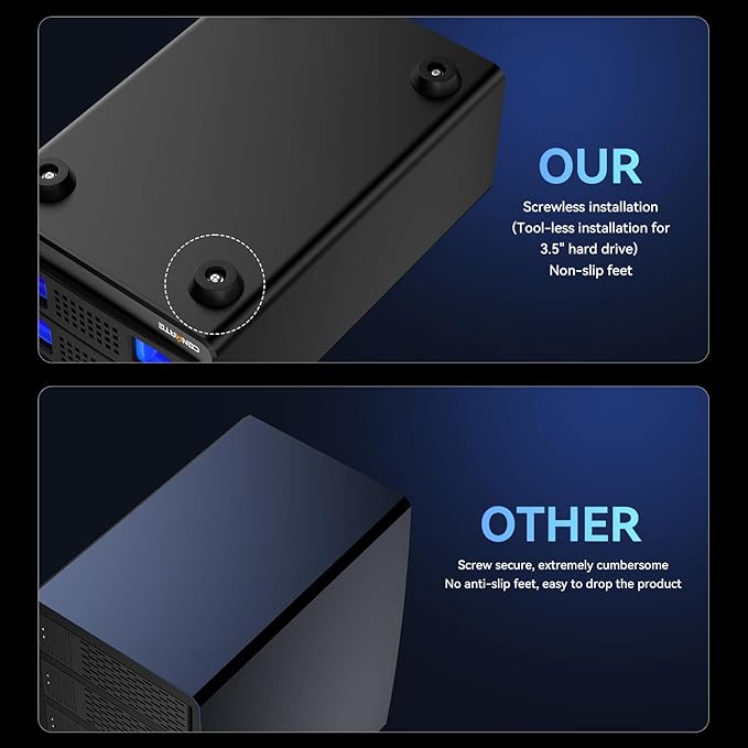 Aluminum Dual Bay Hard Drive Enclosure with Cooling Fan for 2.5“/3.5" SATA HDD/SSD with USB A/C 3.0, Support Hot Swappable, Daisy Chain Expansion, Tool-Free HDD Enclosure, DAS(NO RAID/NAS)