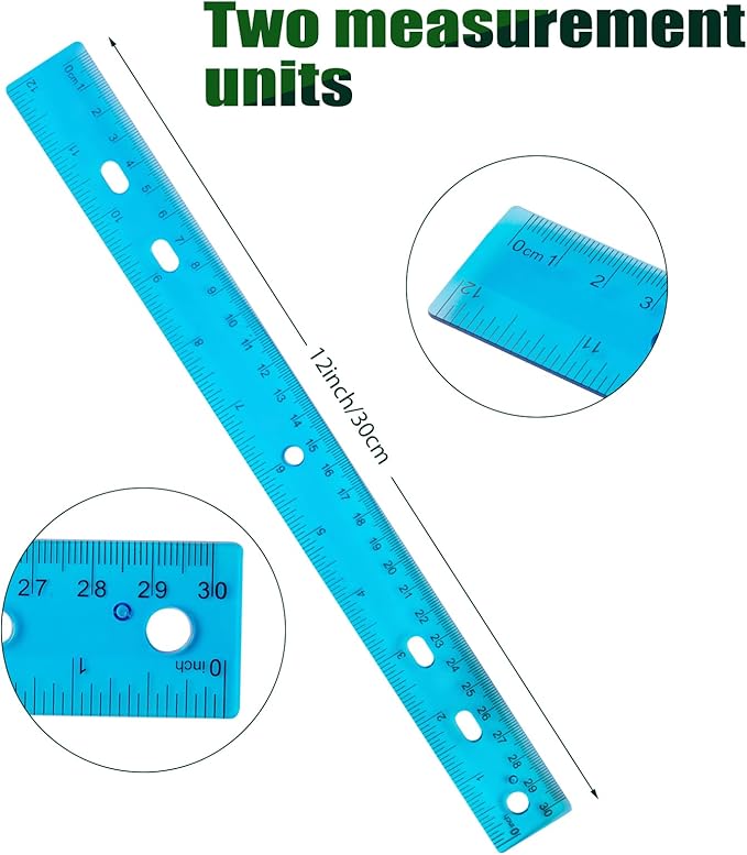 28 Pack Plastic Ruler 12 Inch Transparent Rulers - Metric Bulk for Kids School Office Classroom, Blue