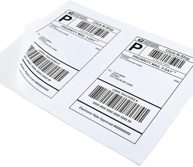 L LIKED 100 Half Sheet Shipping Labels, 2 per Sheet, 5.5 x 8.5 inchh, for Laser & Inkjet Printer (50 Sheets)