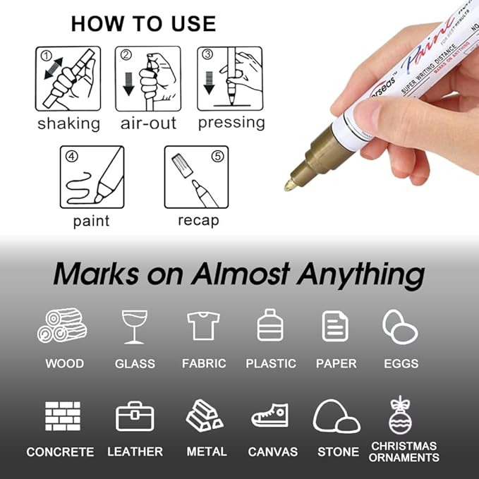 Overseas Permanent Paint Pens Silver Markers - 2 Pack Metallic Oil Based Paint Markers, Medium Tip, Quick Drying and Waterproof Marker Pen for Metal, Rock Painting, Wood, Plastic, Canvas, Mugs
