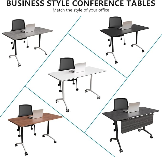 Conference Room Table, Folding Conference Tables,Thicken Grey Tabletop,Flip Top Wooden Seminar Meeting Room Table for Conference Room Offices (8, Grey, 55.1”)