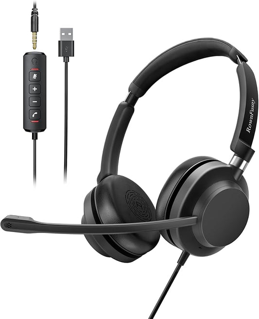 USB Headset with Microphone for PC-Wired Noise Reduction Office Headset work for Laptop/Mac,Computer Headphones with Volume Control & Mic Mute,Compatible with Zoom/Skype/MS/Teams/Call Centers