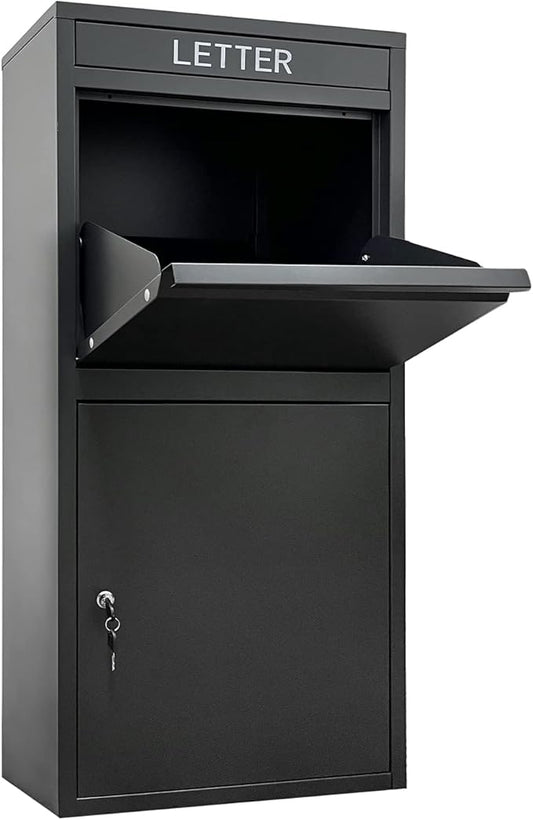 Package Delivery Boxes for Outside, Extra Large Capacity Modern Mailbox, Outdoor Freestanding Porch Box for Package (Black)