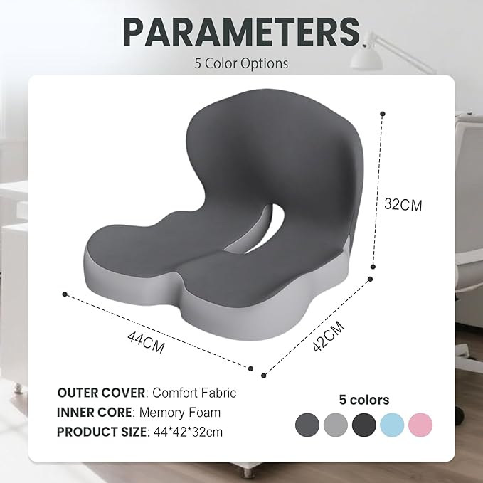 Back and Seat Cushion, 2025 New Ergonomic Non-Slip Memory Foam Seat Cushion with Back Support, L-Shaped Breathable Seat Cushions for Car, Office, Home (Mixed Gray)