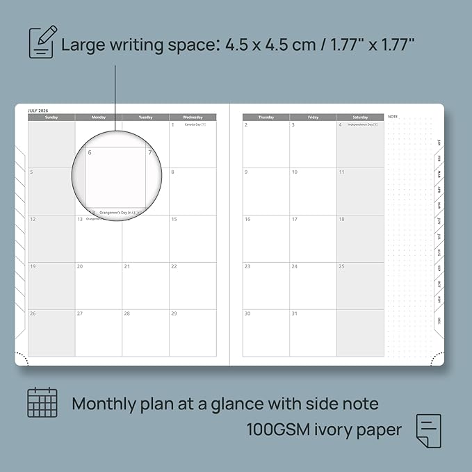 POPRUN Weekly Planner 2026 Calendar (Large 8.5" x 10.5") 12 Months Notebook with Horizontal Layout, Leather Hardcover, Inner Pocket, 100GSM Thick Paper, Pen Holder - Midnight Green