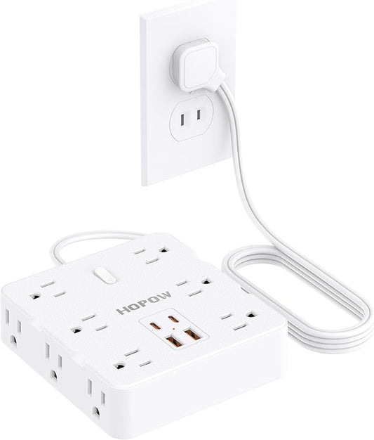 2 Prong Power Strip, 2 Prong to 3 Prong Outlet Adapter with 12 AC & 4 USB(2 USB-C), 1700J Two Prong Surge Protector, 5FT Extension Cord, Wall Mountable, Ideal for Old House Non-Grounded Outlets