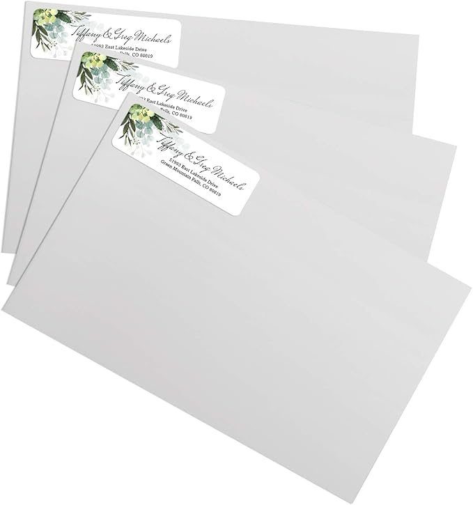 Floral Greenery Rolled Address Labels/Roll of 250 Personalized Address Labels/Designer Return Address Stickers in Elegant Plastic Dispenser