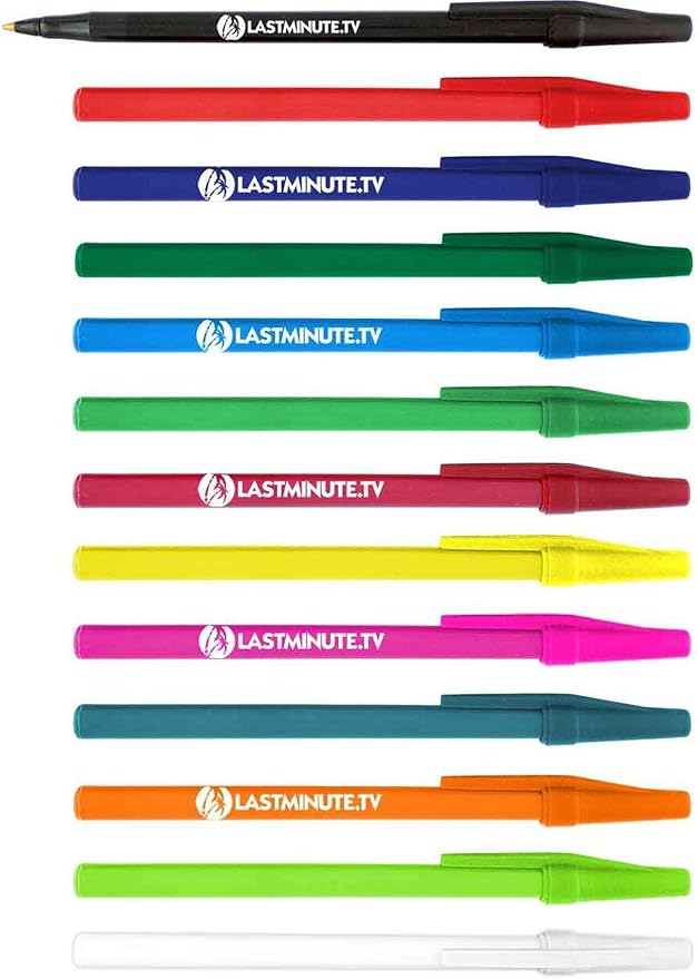 Personalized Stick Pens With your Custom Logo or Text-500 Pack Bulk-for Businesses, Parties, and Events, Custom Printed Slim Ballpoint Pens Colored with Cap, Red, Black Ink