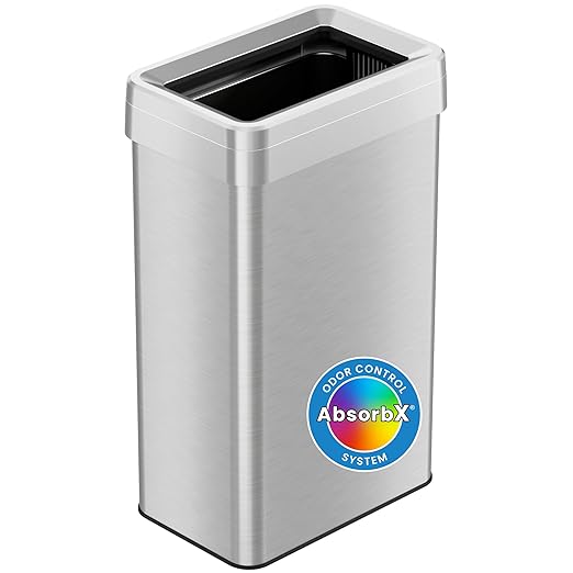 iTouchless 18 Gallon Rectangular Open Top Trash Can and Recycle Bin with AbsorbX Odor Control System Ultra Space-Saving Large Capacity Commercial Grade for Home, Office, Garage, Stainless Steel