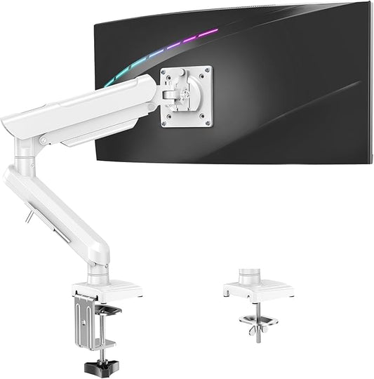 Single Monitor Desk Mount, 13-32 inch Adjustable Gas Spring Monitor Arm, Computer Monitor Stand Holder with Clamp and Grommet Base, Fits 4.4 to 22lbs Screens, VESA Mount Bracket, White, Freelift Pro