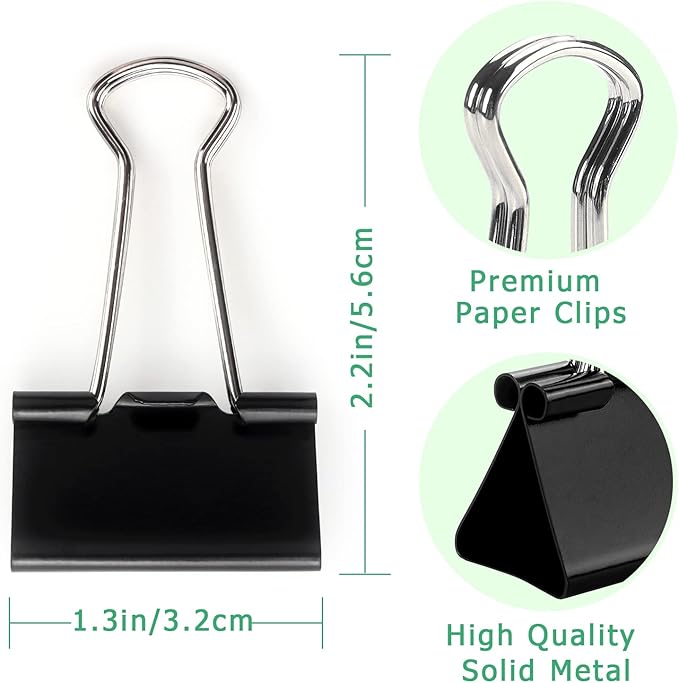 ZZTX Black Binder Clips Paper Clamps Clips Medium Size, 1.3 Inches, 36 Pack
